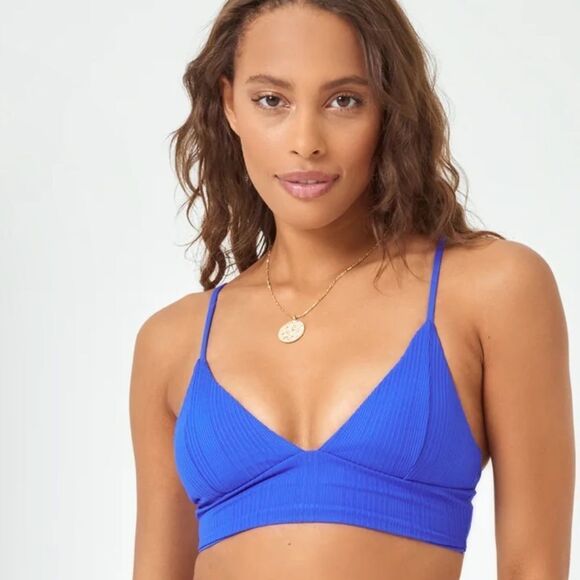 L*Space Winnie Longline Bikini Top Ribbed Royal Blue NWT Medium $114 - Picture 5 of 6